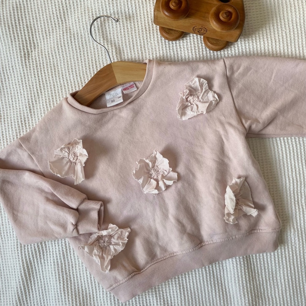 Zara Pink Kids Sweatshirt with Floral Accents